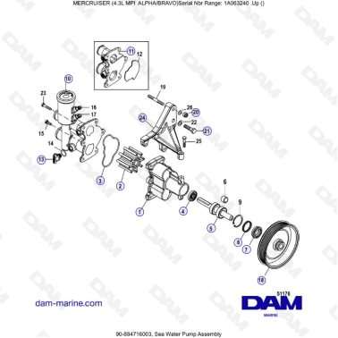 VUE ECLATEE - MERCRUISER 4.3L MPI ALPHA/BRAVO - Sea water pump