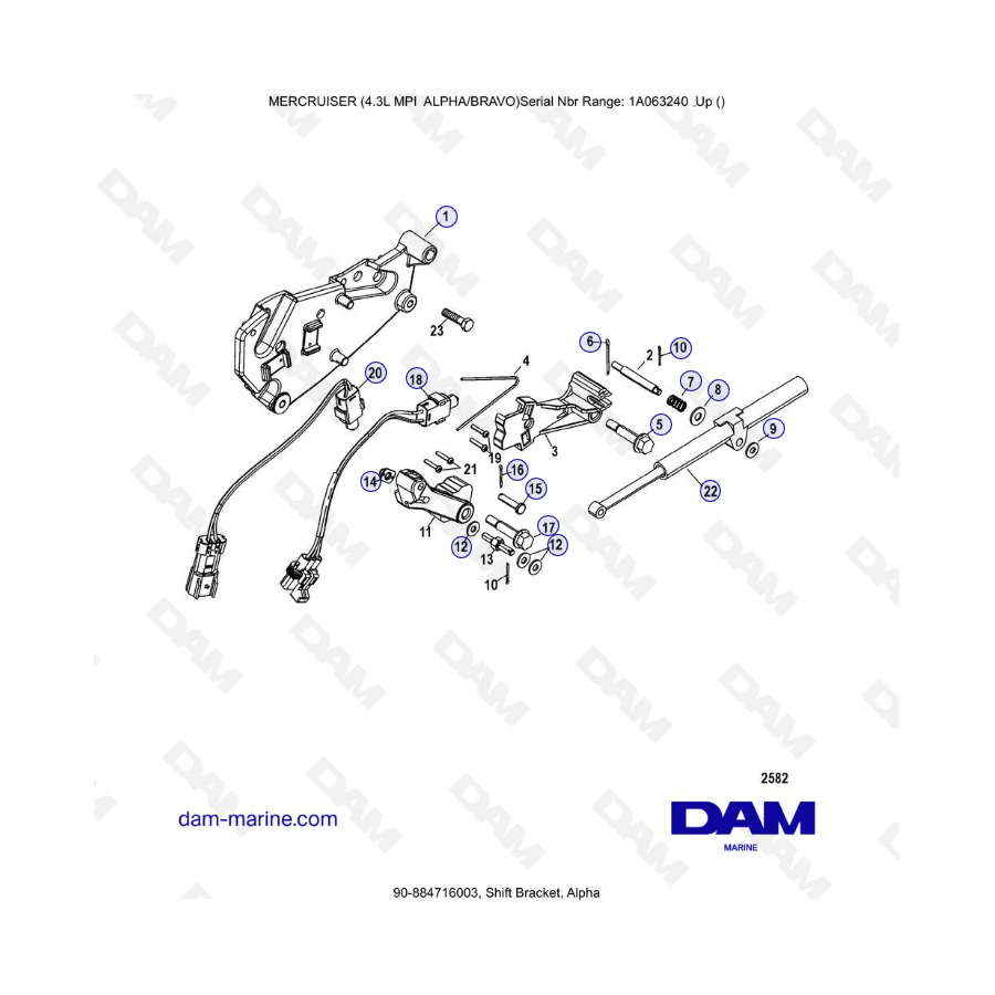 VUE ECLATEE - MERCRUISER 4.3L MPI ALPHA/BRAVO - Shift bracket (Alpha)