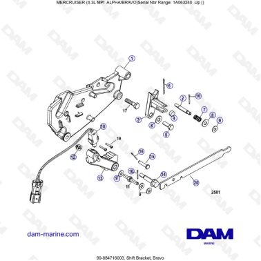 VUE ECLATEE - MERCRUISER 4.3L MPI ALPHA/BRAVO - Shift bracket Bravo