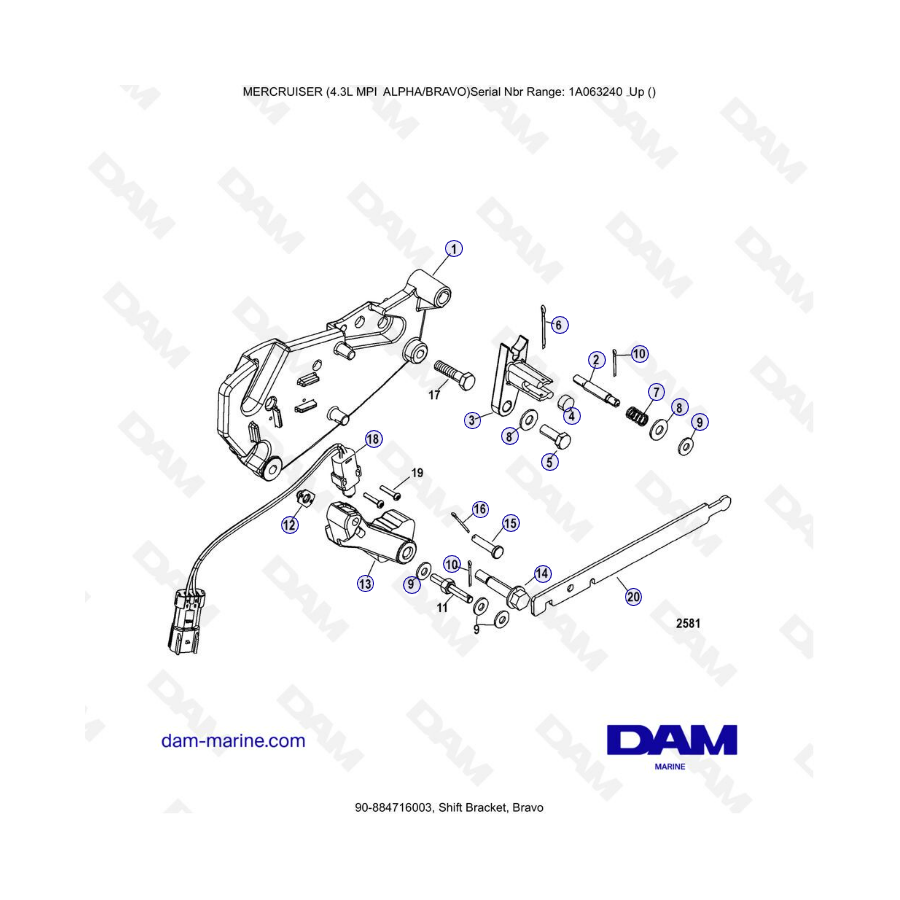 VUE ECLATEE - MERCRUISER 4.3L MPI ALPHA/BRAVO - Shift bracket Bravo