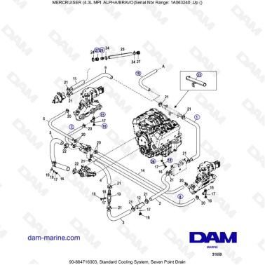 VUE ECLATEE - MERCRUISER 4.3L MPI ALPHA/BRAVO - Standard cooling system