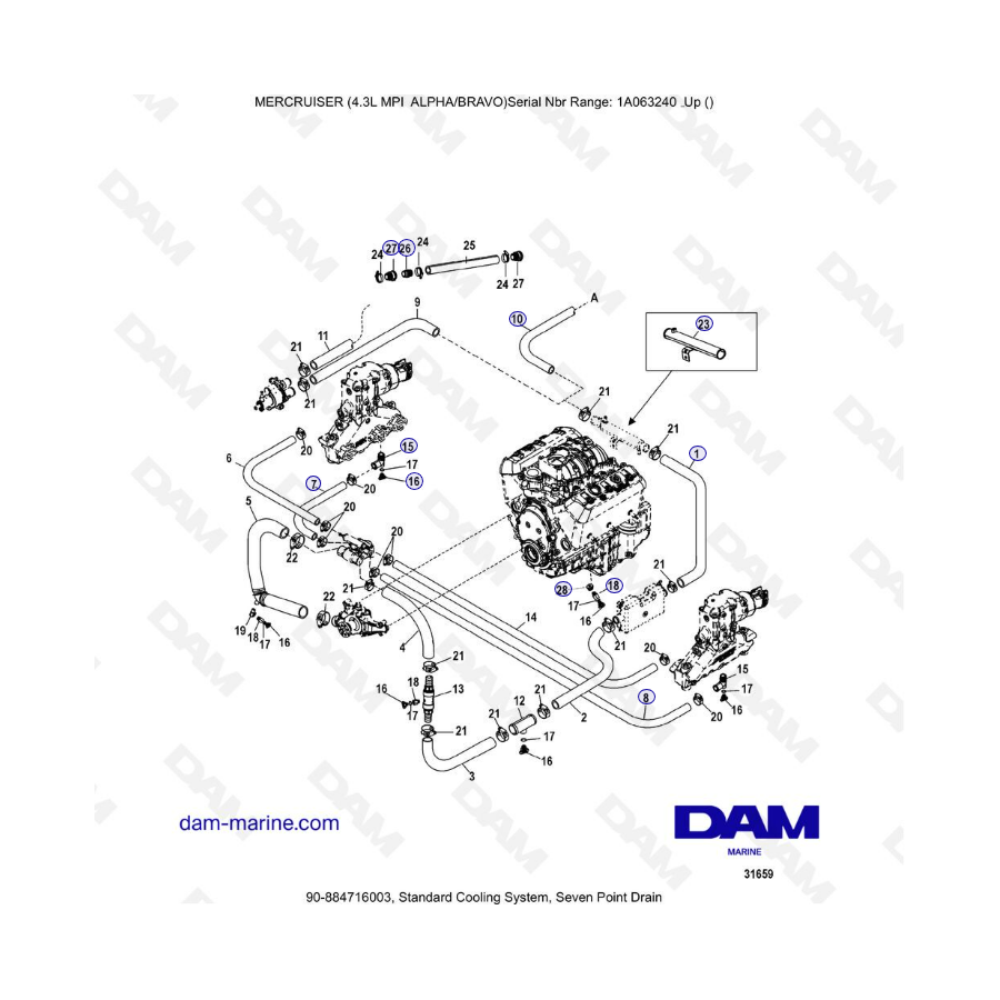 VUE ECLATEE - MERCRUISER 4.3L MPI ALPHA/BRAVO - Standard cooling system