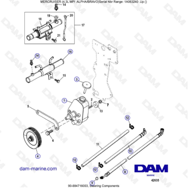 VUE ECLATEE - MERCRUISER 4.3L MPI ALPHA/BRAVO - Steering components