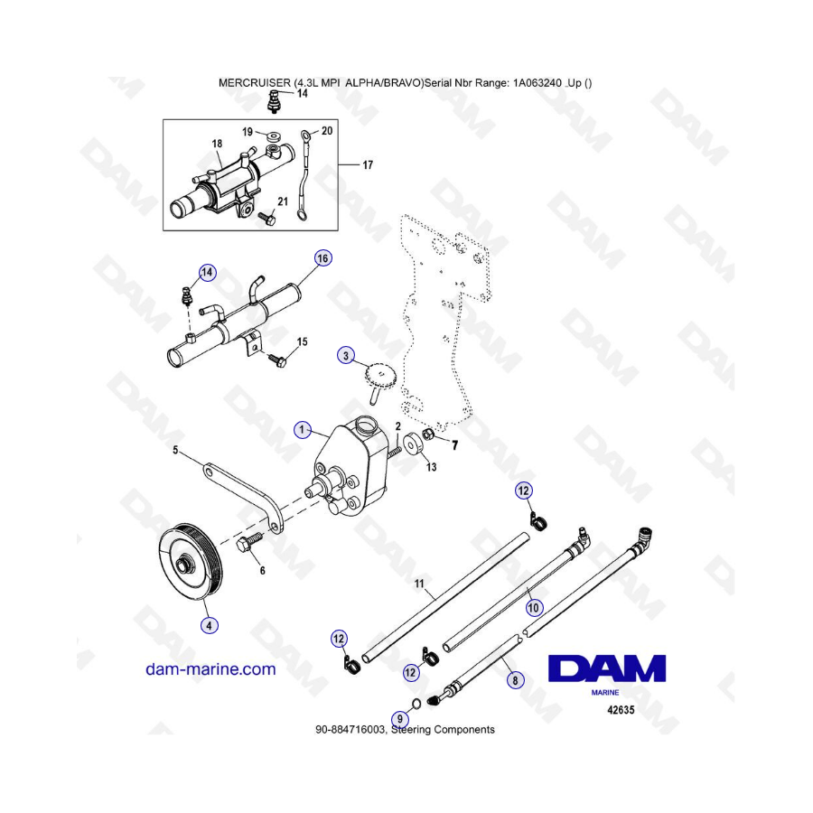 VUE ECLATEE - MERCRUISER 4.3L MPI ALPHA/BRAVO - Steering components