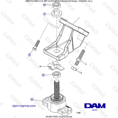 VUE ECLATEE - MERCRUISER 4.3L MPI ALPHA/BRAVO - Support moteur