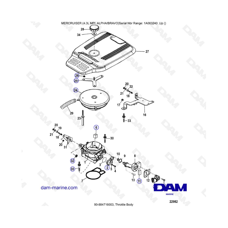VUE ECLATEE - MERCRUISER 4.3L MPI ALPHA/BRAVO - Throttle body