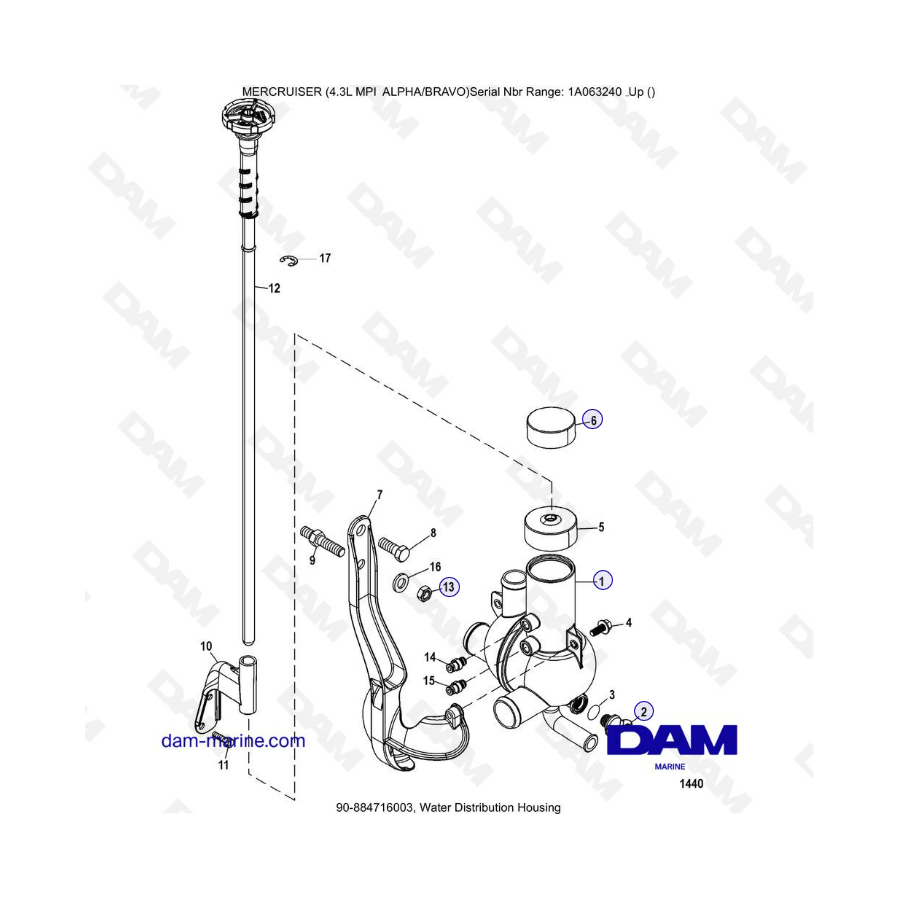 VUE ECLATEE - MERCRUISER 4.3L MPI ALPHA/BRAVO - Water distribution housing