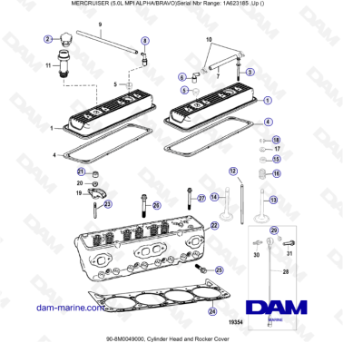 MERCRUISER 5.0L MPI ALPHA-BRAVO - Cylinder Head & Rocker Cover