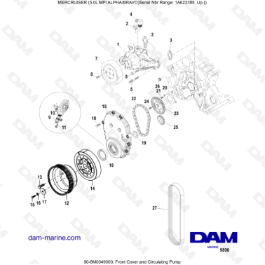 MERCRUISER 5.0L MPI ALPHA-BRAVO - Front cover & circulating pump