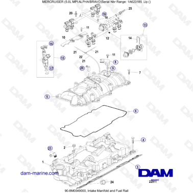 MERCRUISER 5.0L MPI ALPHA-BRAVO - Intake manifold & fuel rail