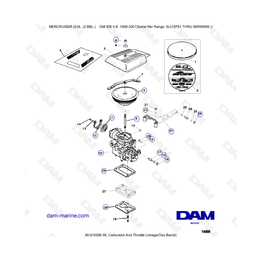 MERCRUISER 5.0L GM305 V8 - Carburator & Throttle linkage