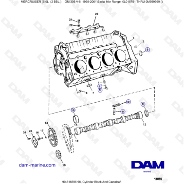 MERCRUISER 5.0L GM305 V8 - Cylinder block & Camshaft