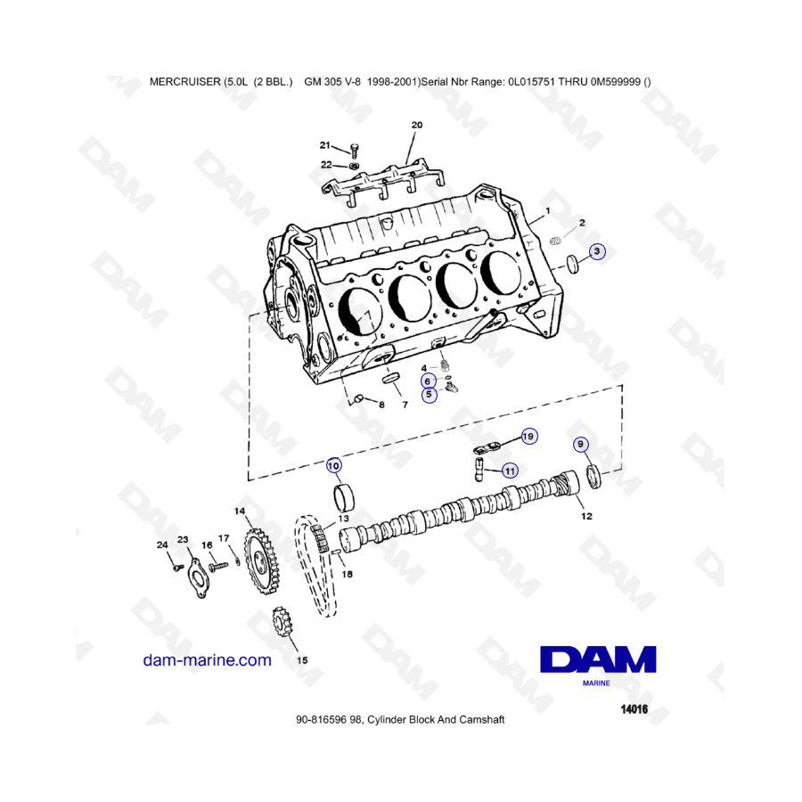 MERCRUISER 5.0L GM305 V8 - Cylinder block & Camshaft