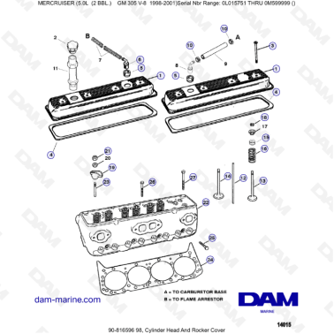 MERCRUISER 5.0L GM305 V8 - Cylinder head & rocker cover