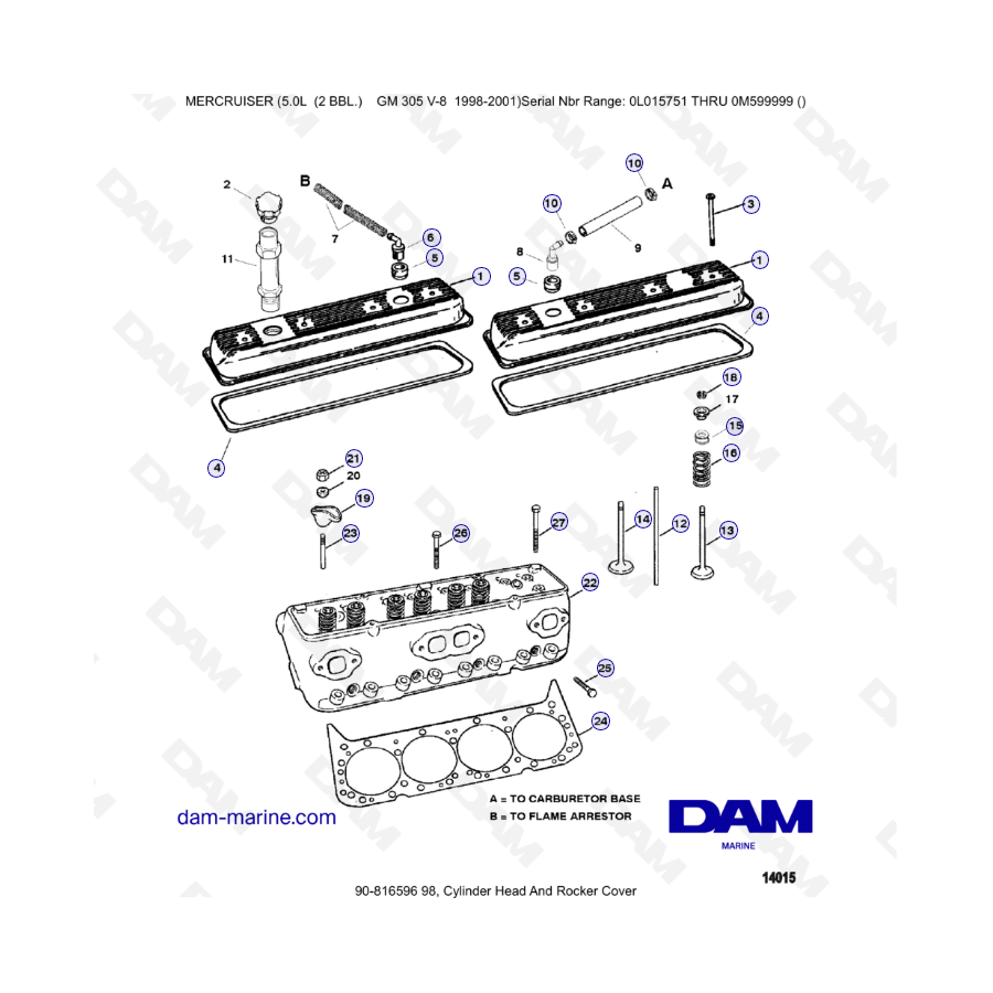 MERCRUISER 5.0L GM305 V8 - Culata y tapa de balancines