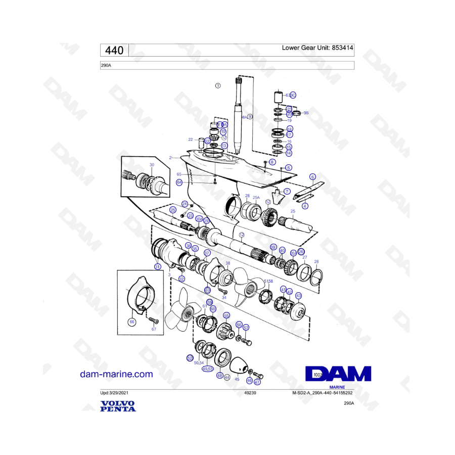 Volvo Penta 290 lower stern drive exploded view