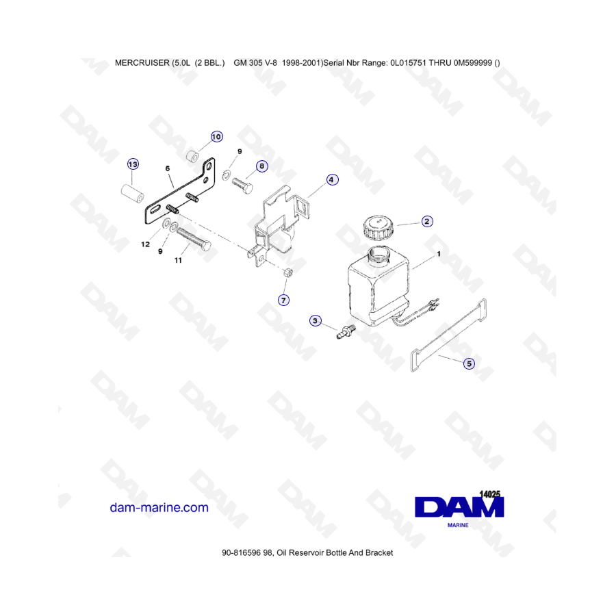 MERCRUISER 5.0L GM305 V8 - Depósito y soporte de la botella de aceite