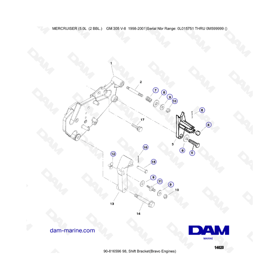 MERCRUISER 5.0L GM305 V8 - Soporte de cambio (BRAVO)