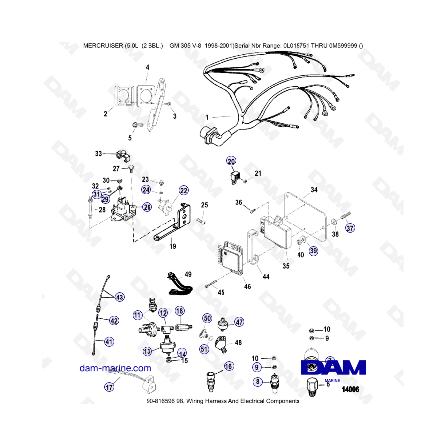 MERCRUISER 5.0L GM305 V8 - Wiring harness & Electrical components