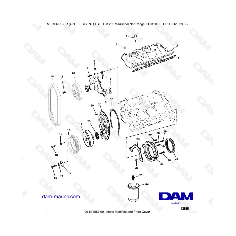 MERCRUISER 4.3L EFI - Colector de admisión y cubierta frontal