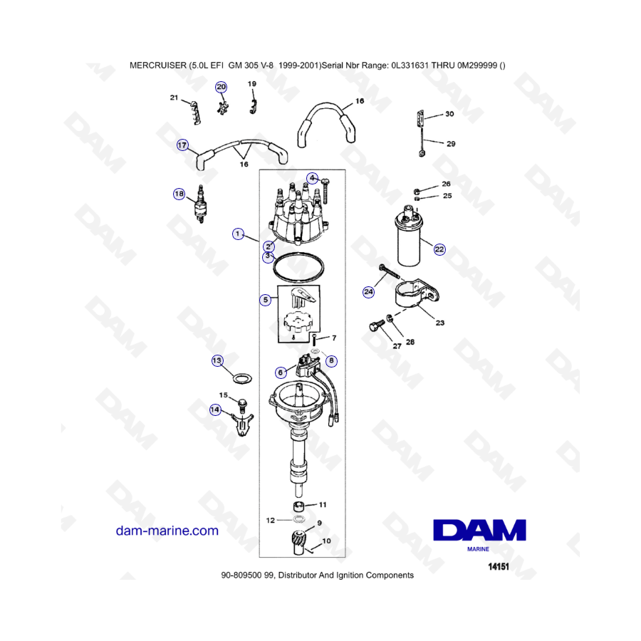 MERCRUISER 5.0L EFI - Componentes de distribuidor y encendido