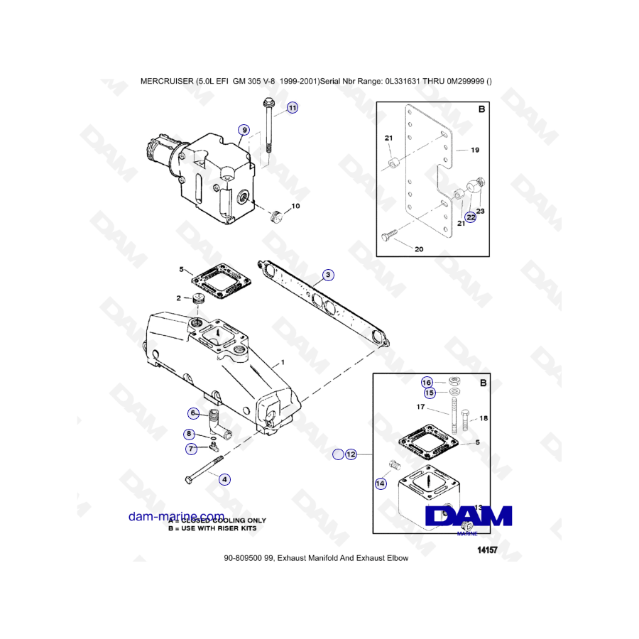 MERCRUISER 5.0L EFI - Exhaust manifold & Exhaust elbow