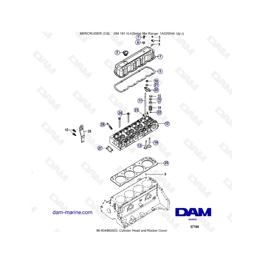 MERCRUISER 3.0L GM181 - Culata y tapa de balancines 
