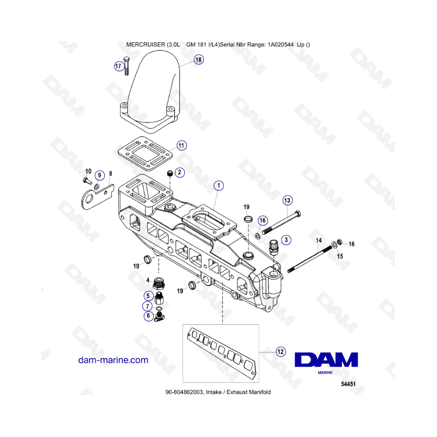 MERCRUISER 3.0L GM181 - Intake manifold & exhaust manifold