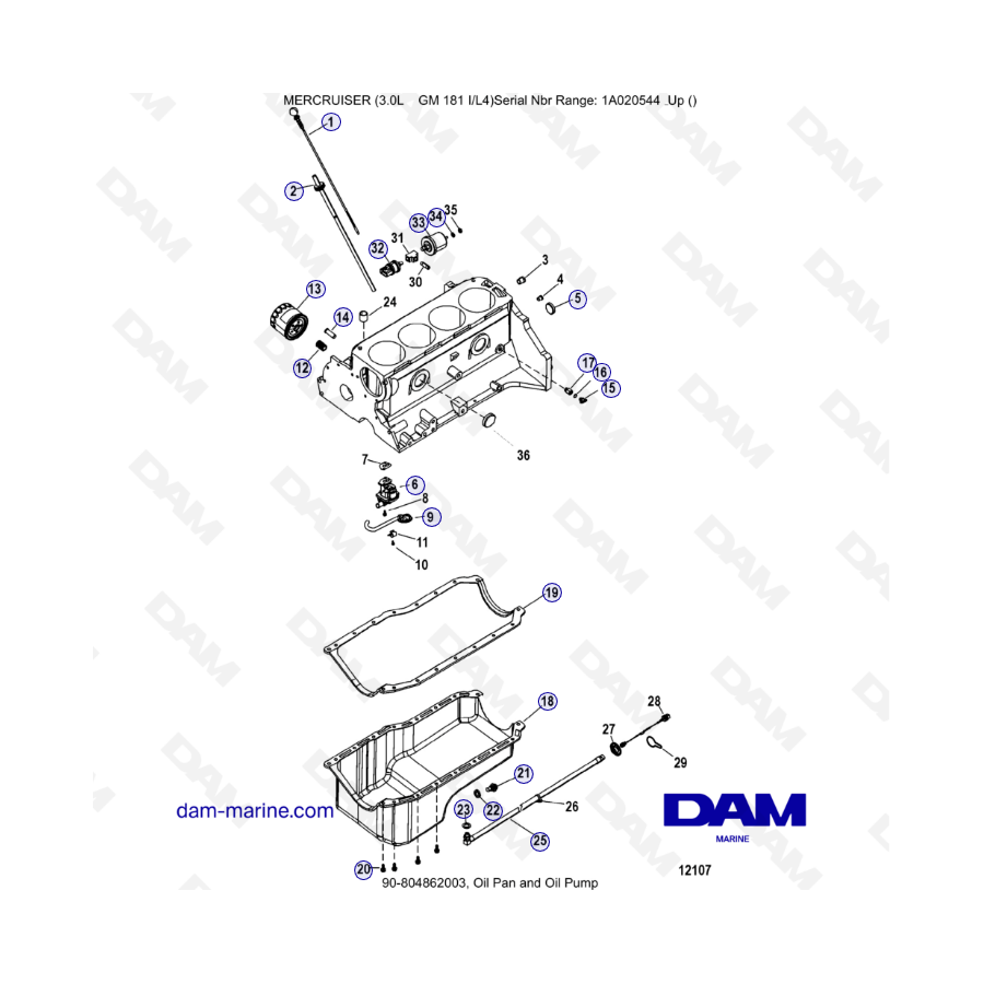 MERCRUISER 3.0L GM181 - Oil pan & Oil pump