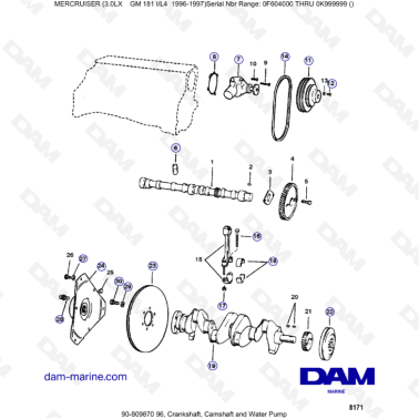 MERCRUISER 3.0LX GM181 - Crankshaft, Camshaft & Water pump