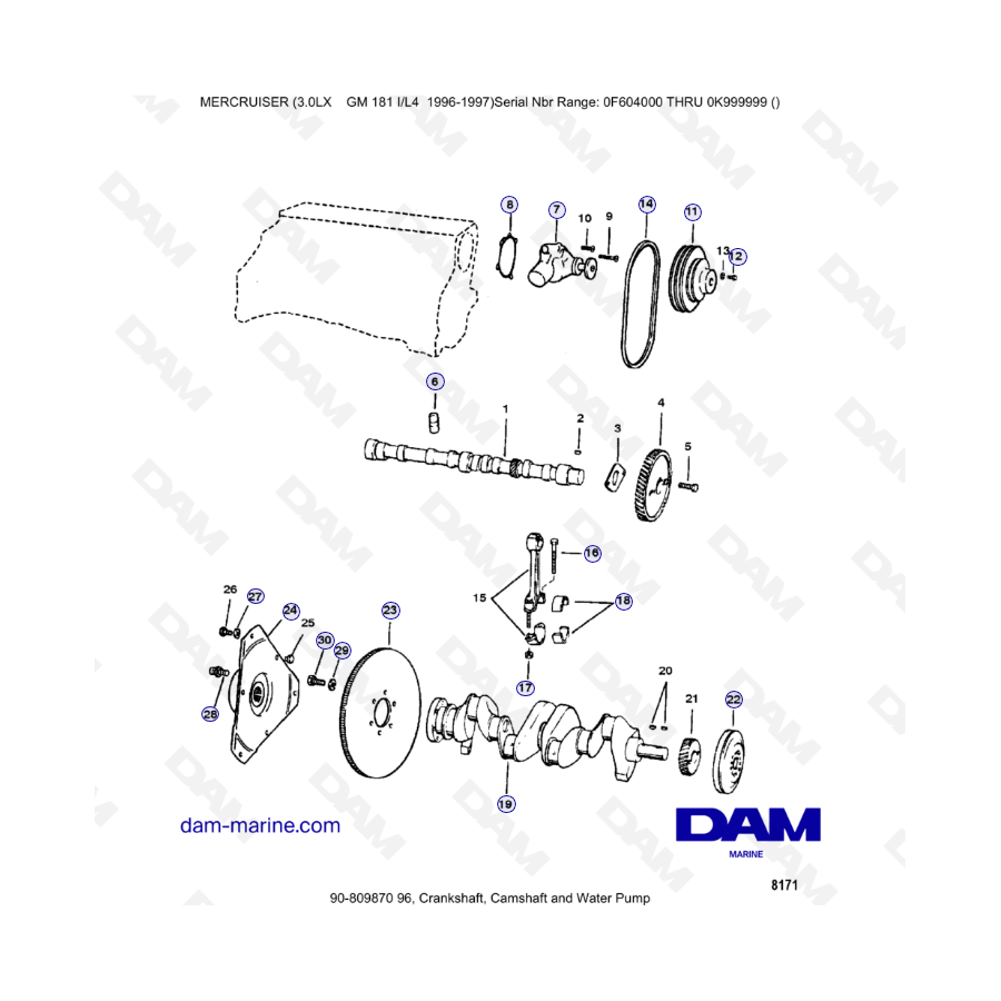 MERCRUISER 3.0LX GM181 - Crankshaft, Camshaft & Water pump