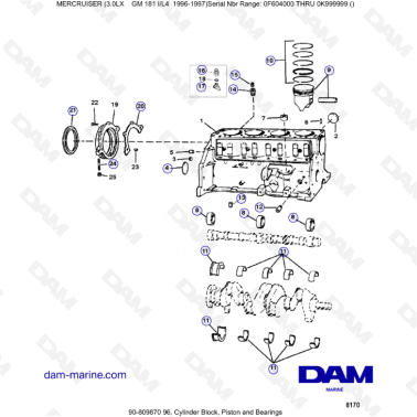 MERCRUISER 3.0LX GM181 - Cylinder block, piston & bearings