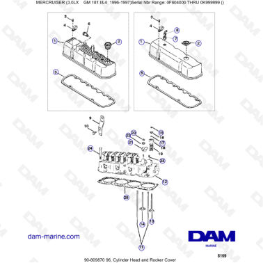 MERCRUISER 3.0LX GM181 - Cylinder head & rocker cover