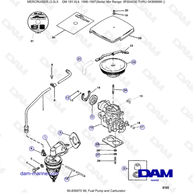 MERCRUISER 3.0LX GM181 -  Fuel Pump and Carburetor