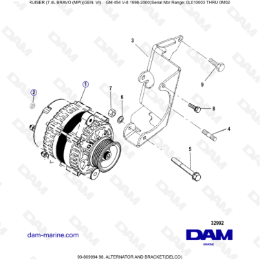 MERCRUISER 7.4L BRAVO MPI (G6) - Alternator & bracket