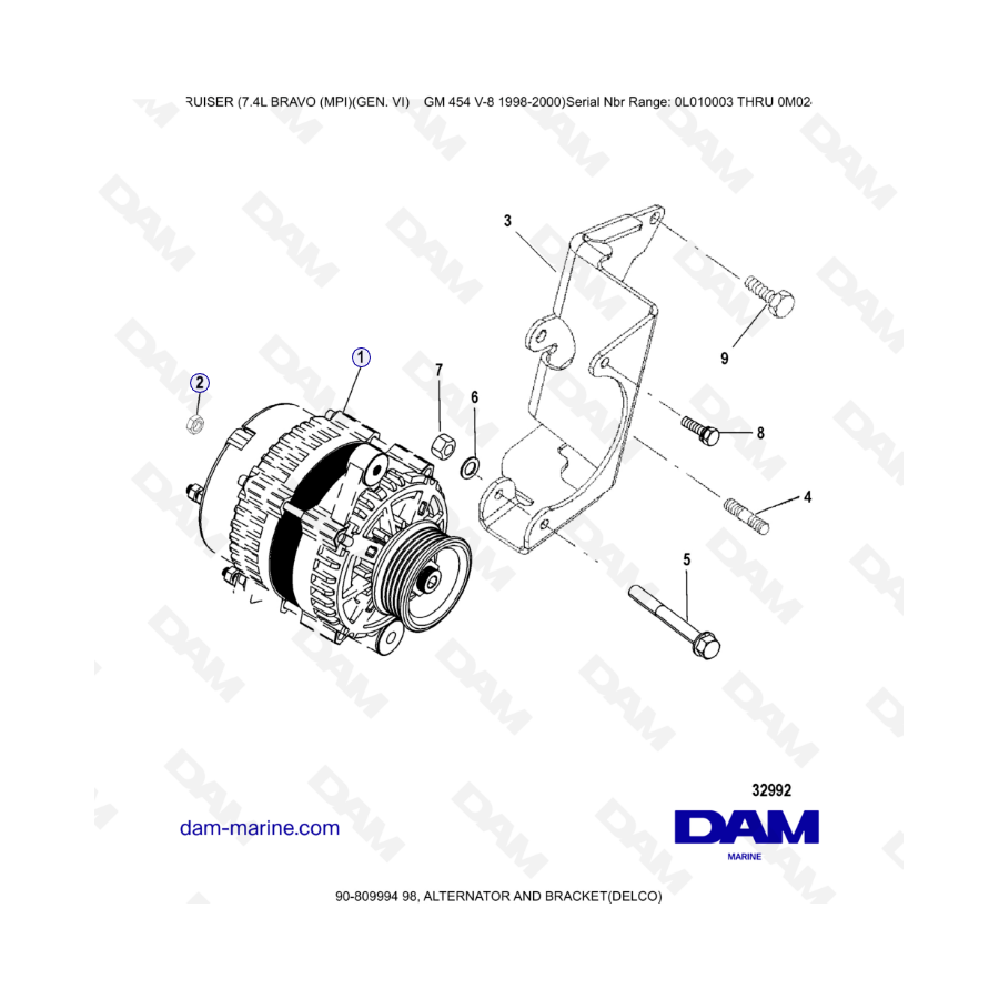 MERCRUISER 7.4L BRAVO MPI (G6) - Alternator & bracket