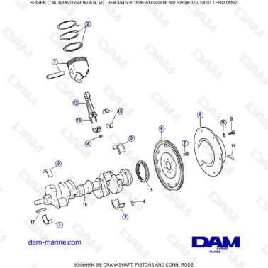 MERCRUISER 7.4L BRAVO MPI (G6) - CRANKSHAFT, PISTONS & CONN RODS.