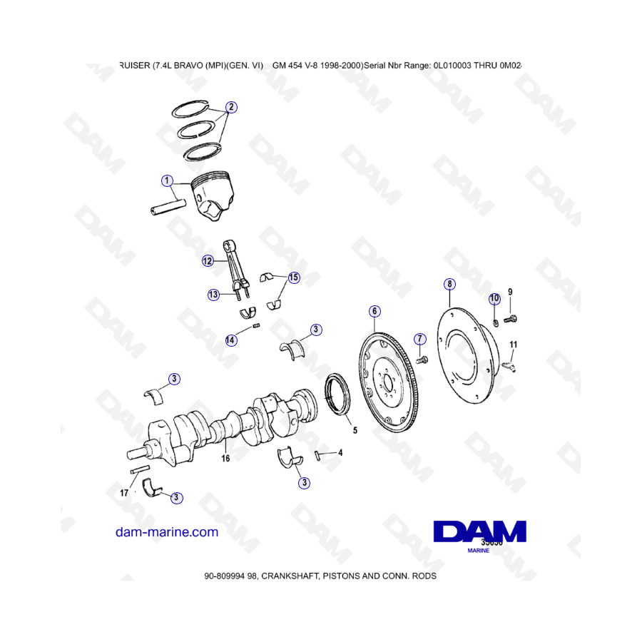 MERCRUISER 7.4L BRAVO MPI (G6) - CRANKSHAFT, PISTONS & CONN RODS.