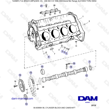 MERCRUISER 7.4L BRAVO MPI (G6) -  CYLINDER BLOCK AND CAMSHAFT