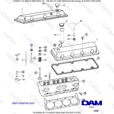 MERCRUISER 7.4L BRAVO MPI (G6) - CYLINDER HEAD AND ROCKER COVER