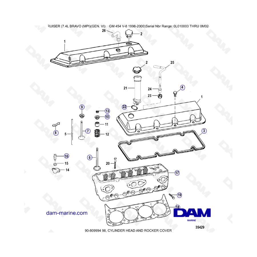 MERCRUISER 7.4L BRAVO MPI (G6) - CYLINDER HEAD AND ROCKER COVER