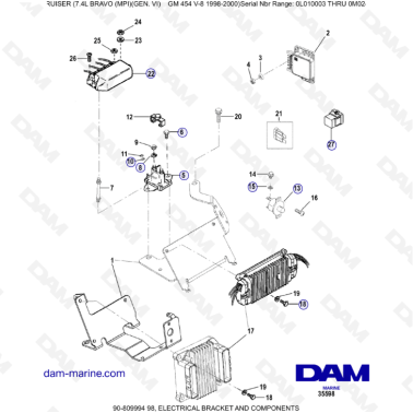 MERCRUISER 7.4L BRAVO MPI (G6) - ELECTIRCAL BRACKET & COMPONENTS
