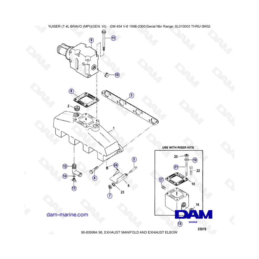 MERCRUISER 7.4L BRAVO MPI (G6) - Exhaust manifold & Exhaust elbow MERCRUISER 7.4L BRAVO MPI (G6) - Exhaust manifold & Exhaust elbow