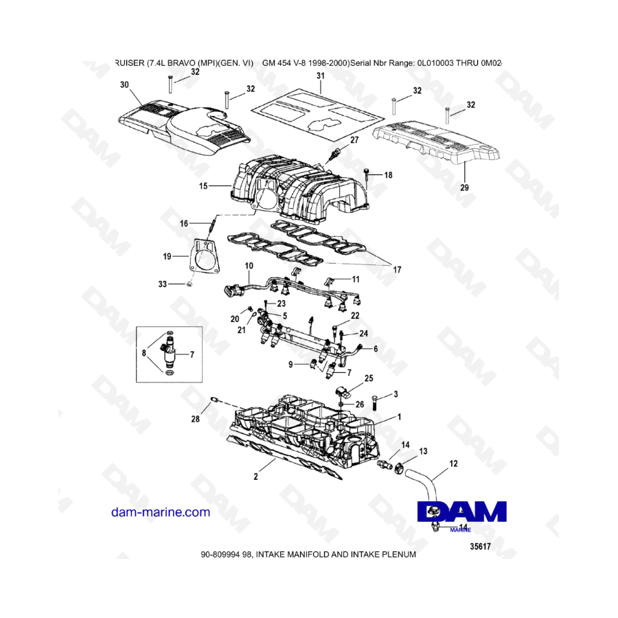 MERCRUISER 7.4L BRAVO MPI (G6) - Intake manifold & Intake Plenum