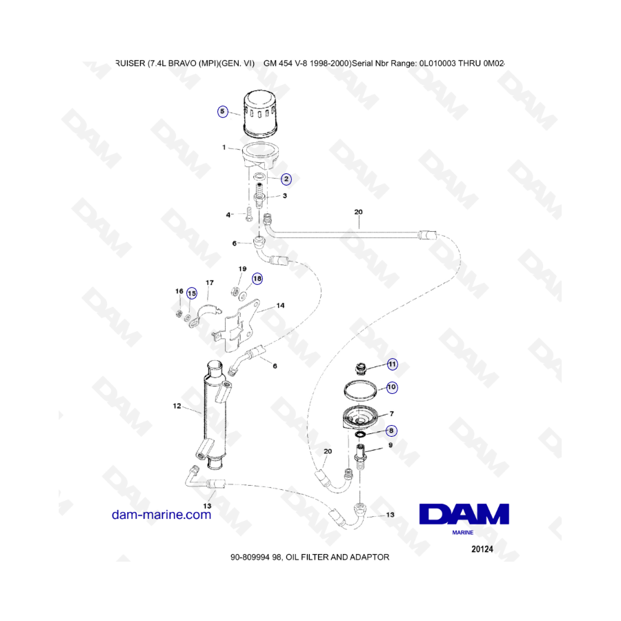MERCRUISER 7.4L BRAVO MPI (G6) - Oil filter and adaptor