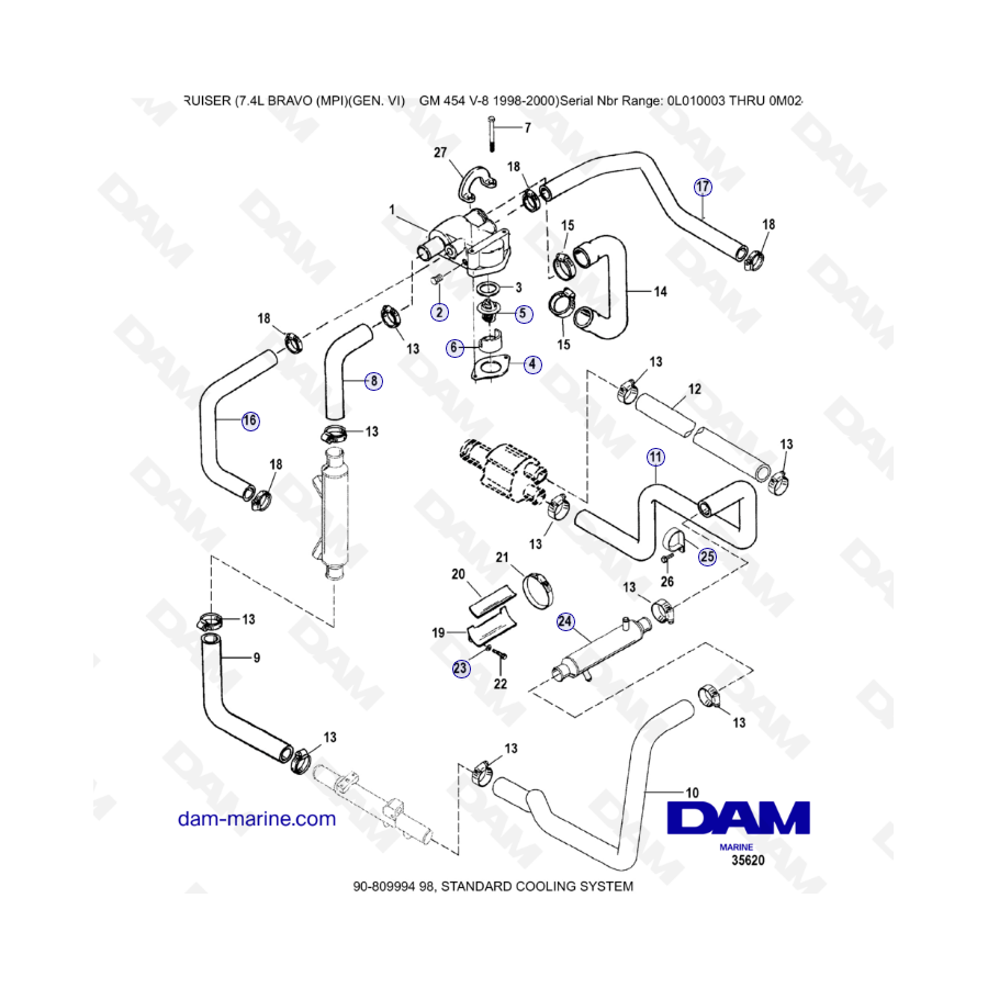 MERCRUISER 7.4L BRAVO MPI (G6) - Standard cooling system