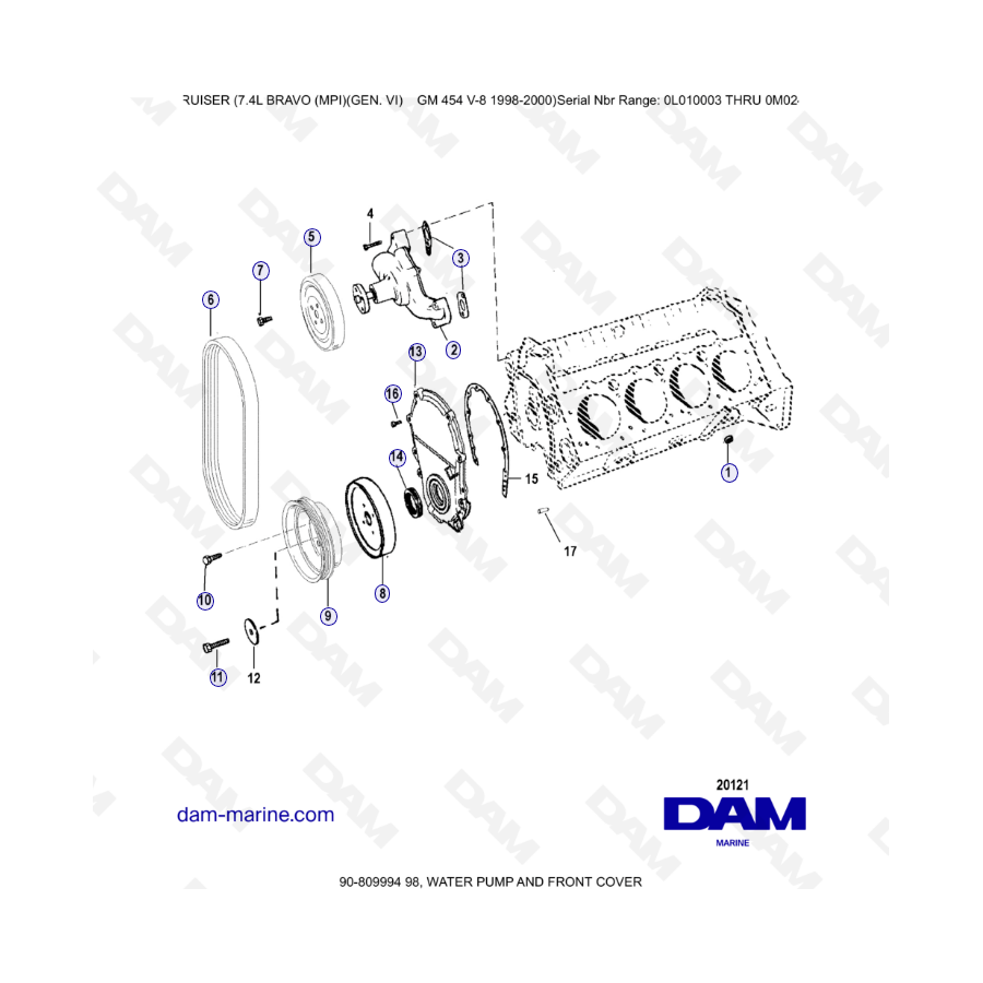 MERCRUISER 7.4L BRAVO MPI (G6) - Water pump & front cover