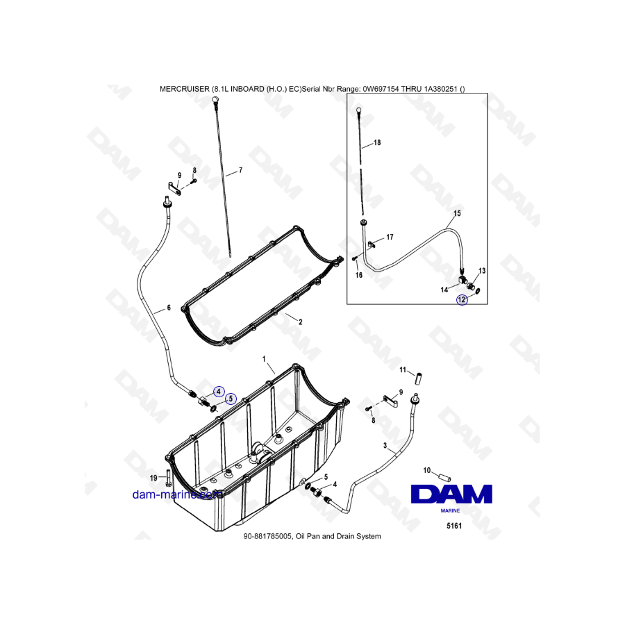 MERCRUISER 8.1L INBOARD (HO) - Cárter de aceite y sistema de drenaje