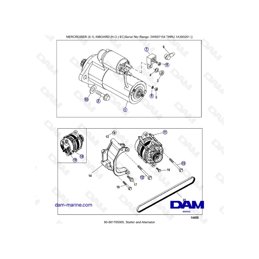 MERCRUISER 8.1L INTERNO (HO) - Arranque y alternador