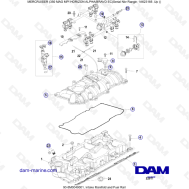 MERCRUISER 350 MAG MPI HORIZON - Intake manifold & fuel rail